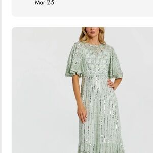 Mac Duggal Mint Sequin Midi Dress